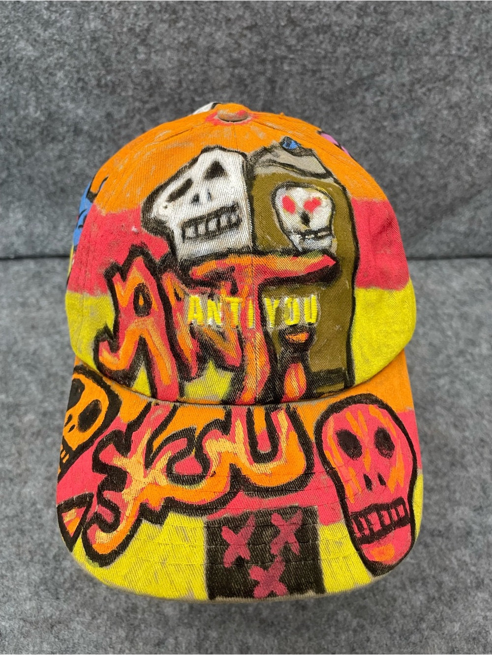 Empyre Custom Hand Painted Skull Graffiti Hat Anti You Punk Goth Streetwear Cap